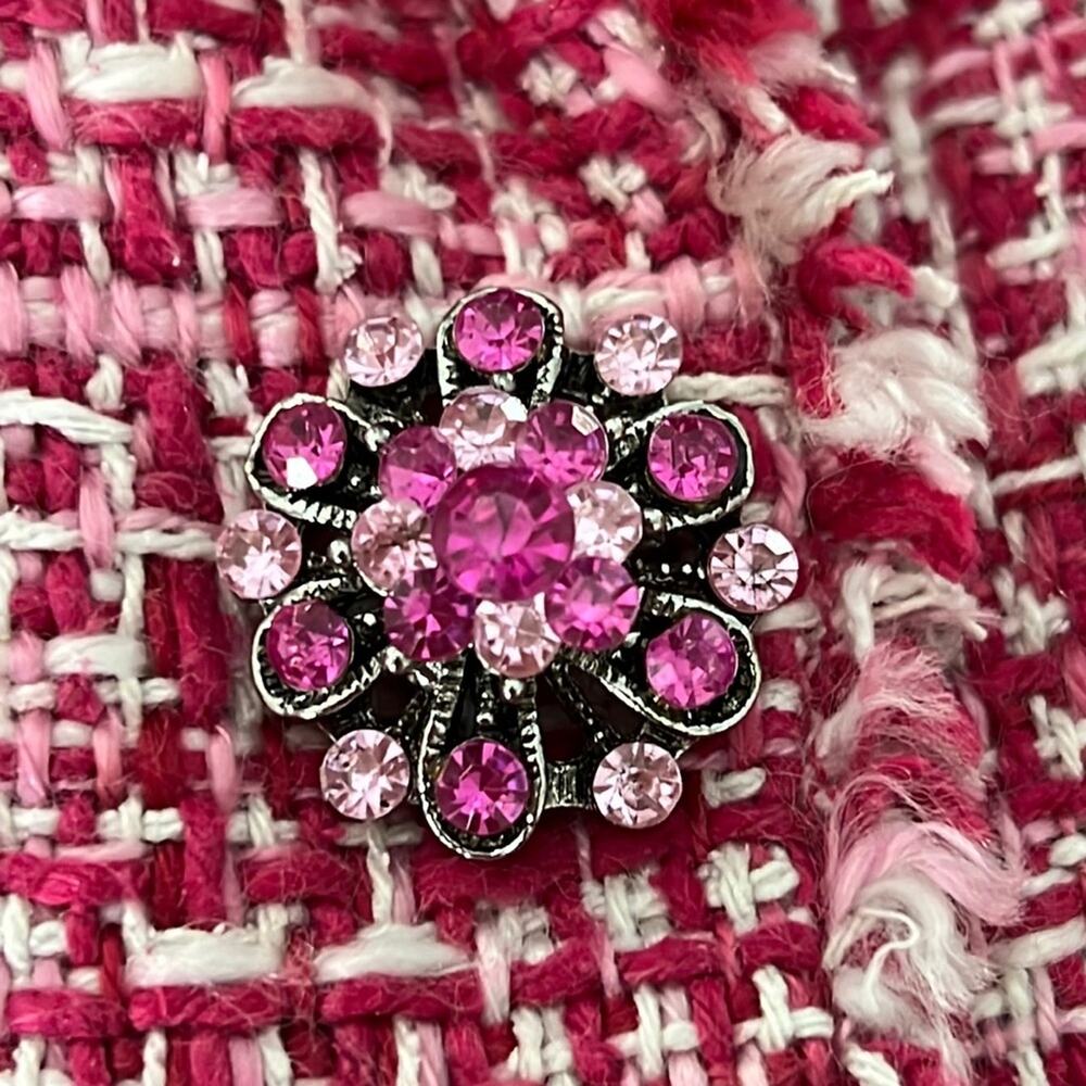 I.C.E. Pink Woven Silk Blend Suit Jacket Blazer Woman Size 6 Jewel Buttons - Picture 8 of 12